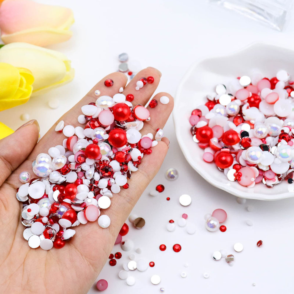 Briskbloom flatback pearls and rhinestones close-up showing varied sizes for crafts.