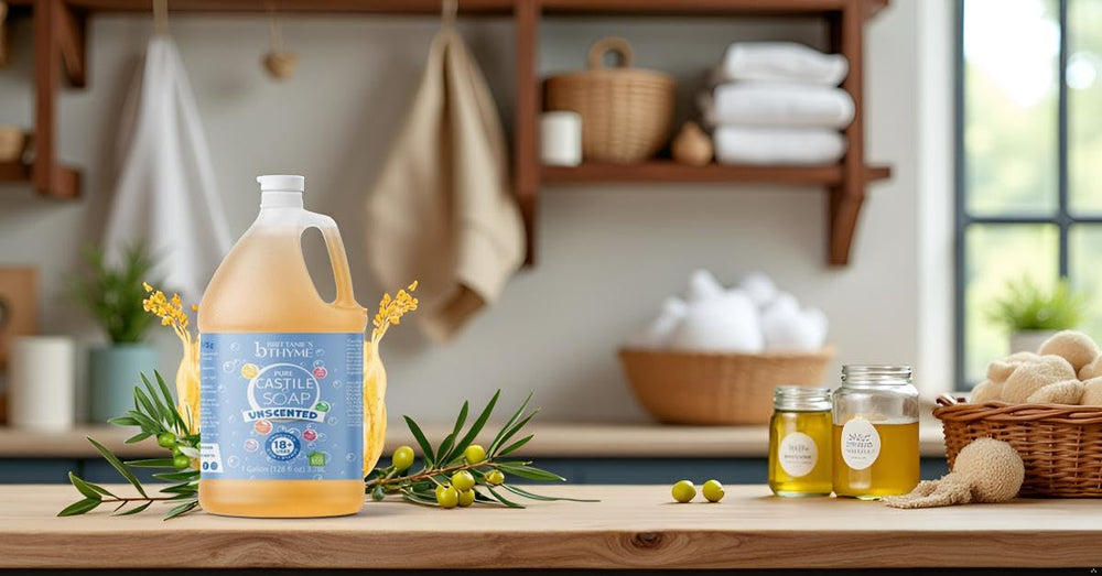 Brittanie's Thyme castile soap used as dish soap for eco-friendly cleaning