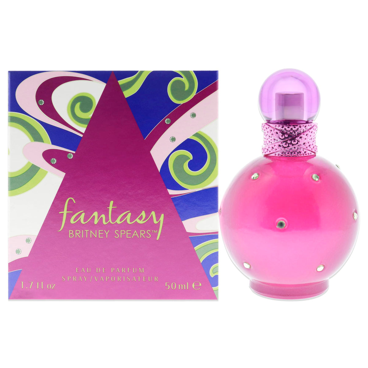 Britney Spears Fantasy eau de parfum bottle glowing pink for day to evening allure