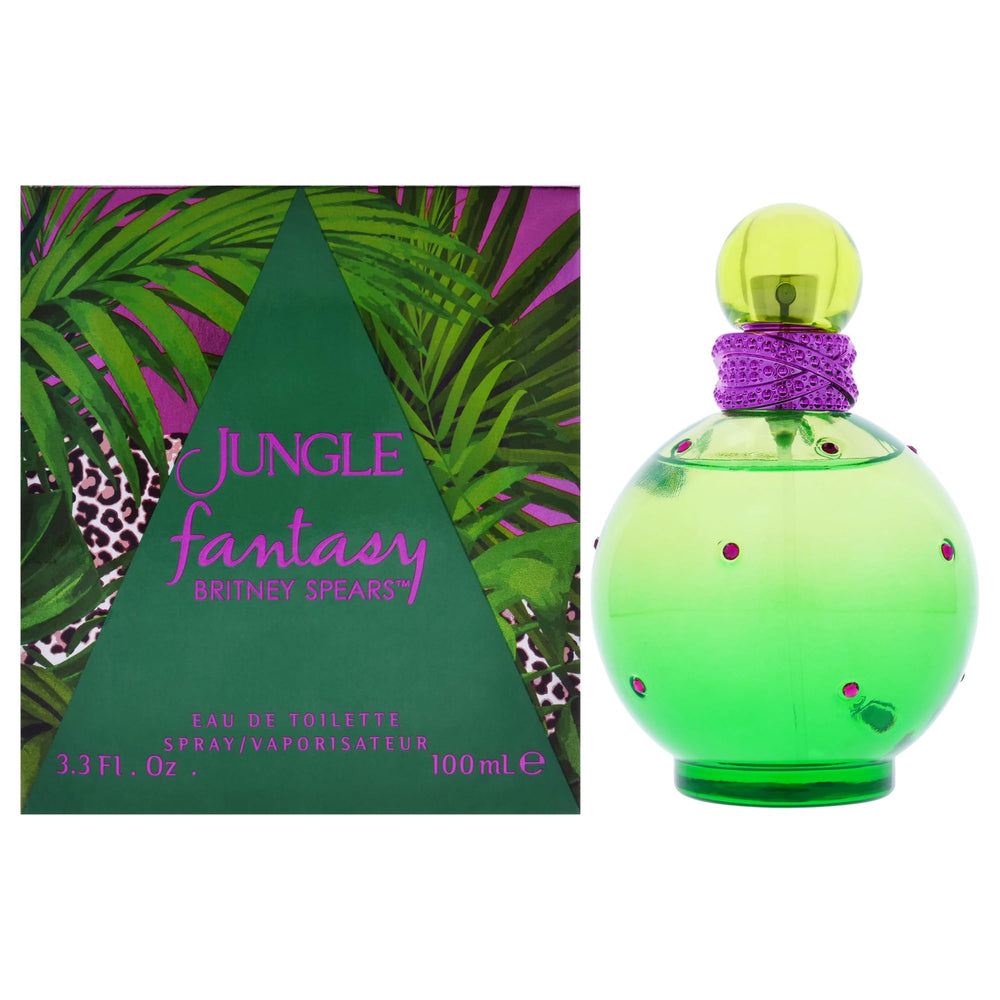 Britney Spears Jungle Fantasy bottle with green shades for a tropical mood you can wear daily.