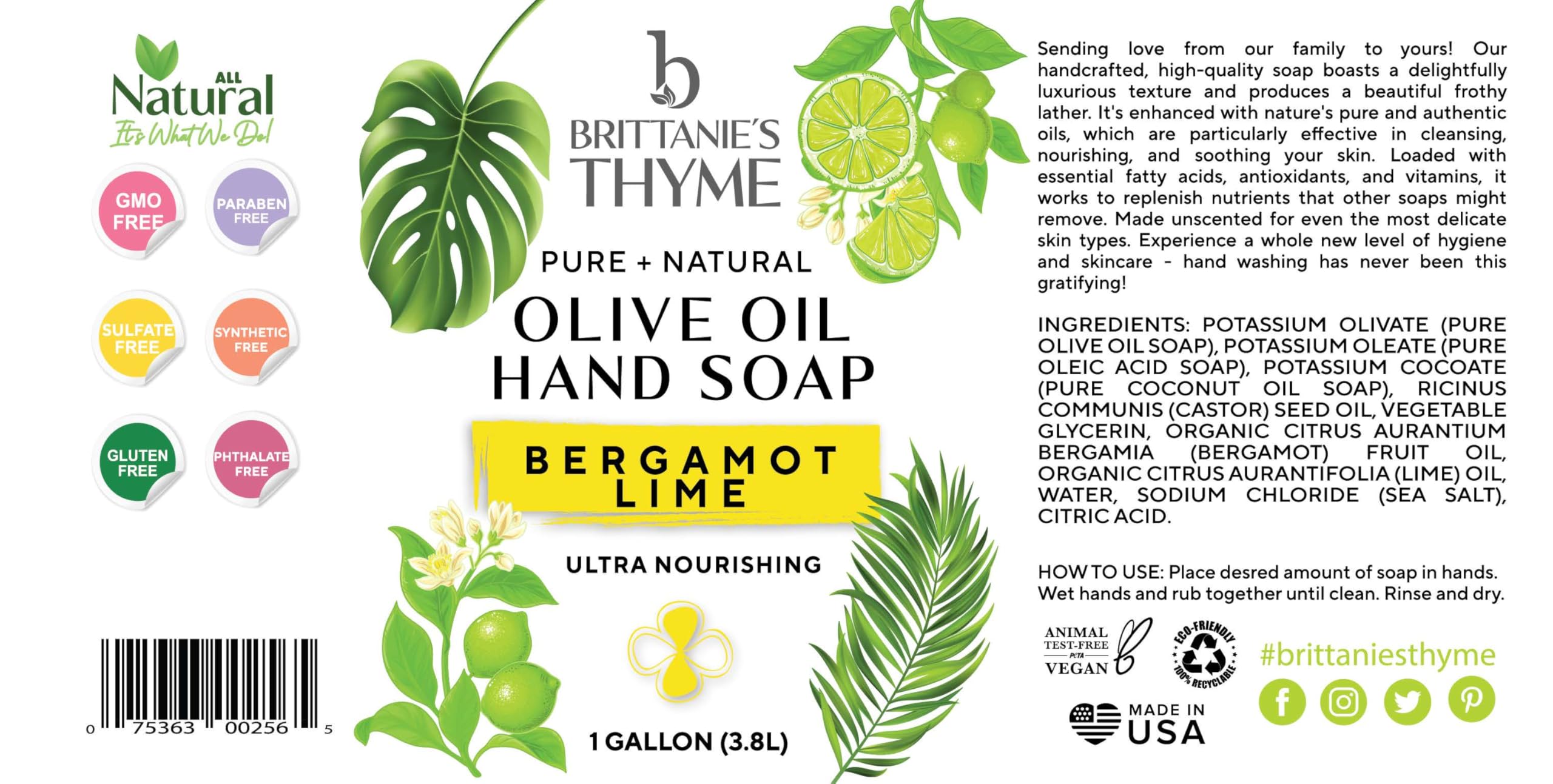 Brittanie's Thyme bergamot-lime body wash foam with rich, inviting lather.