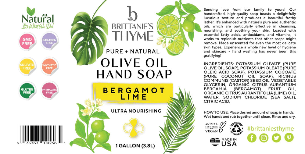 Brittanie's Thyme bergamot-lime body wash foam with rich, inviting lather.