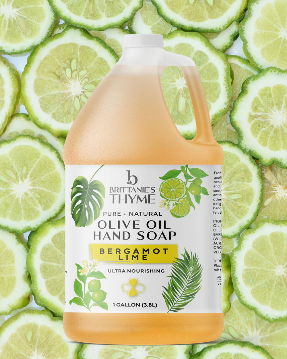 Brittanie's Thyme bergamot-lime dish soap bubbles on clean dishes.