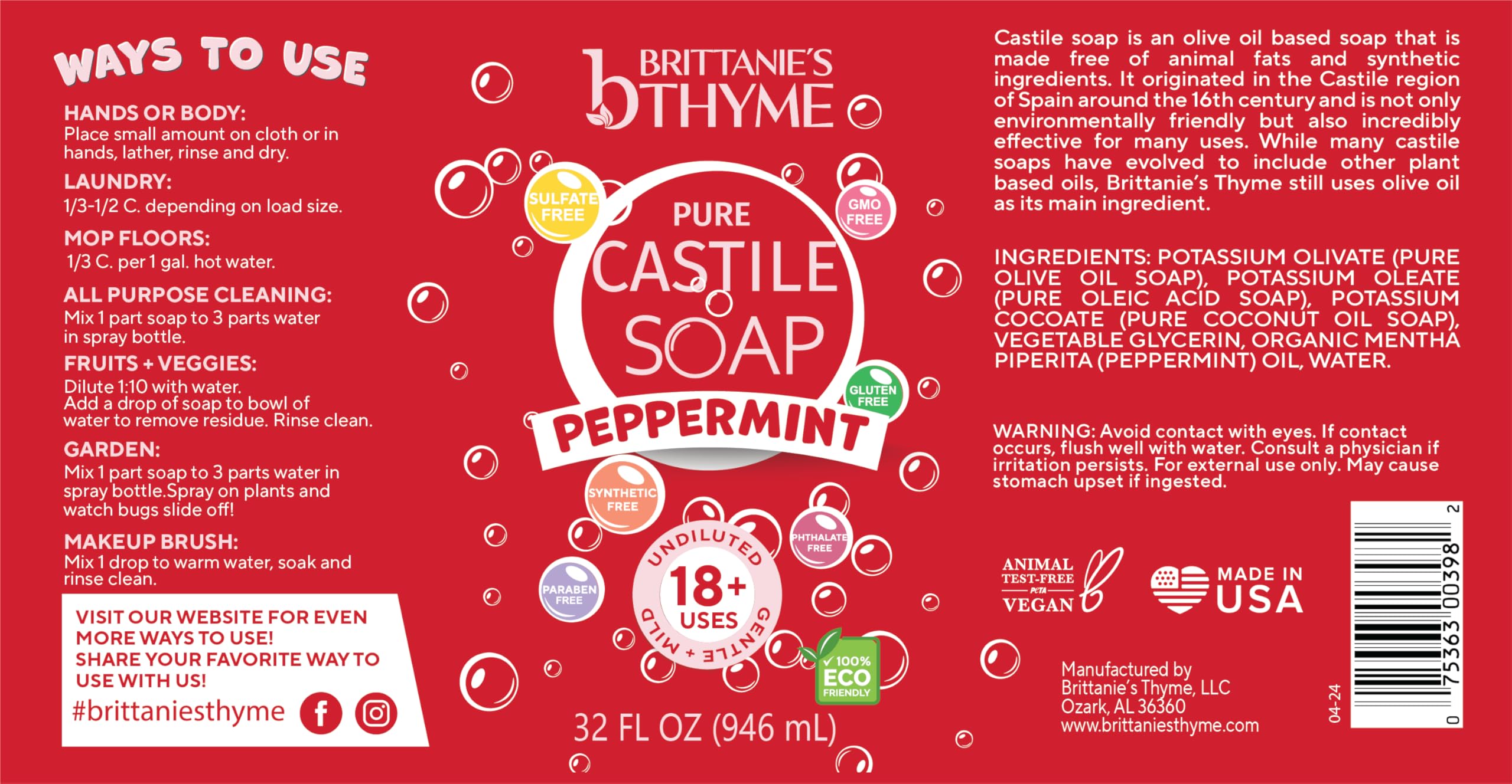 Brittanie's Thyme vegan and cruelty-free certification shown on packaging