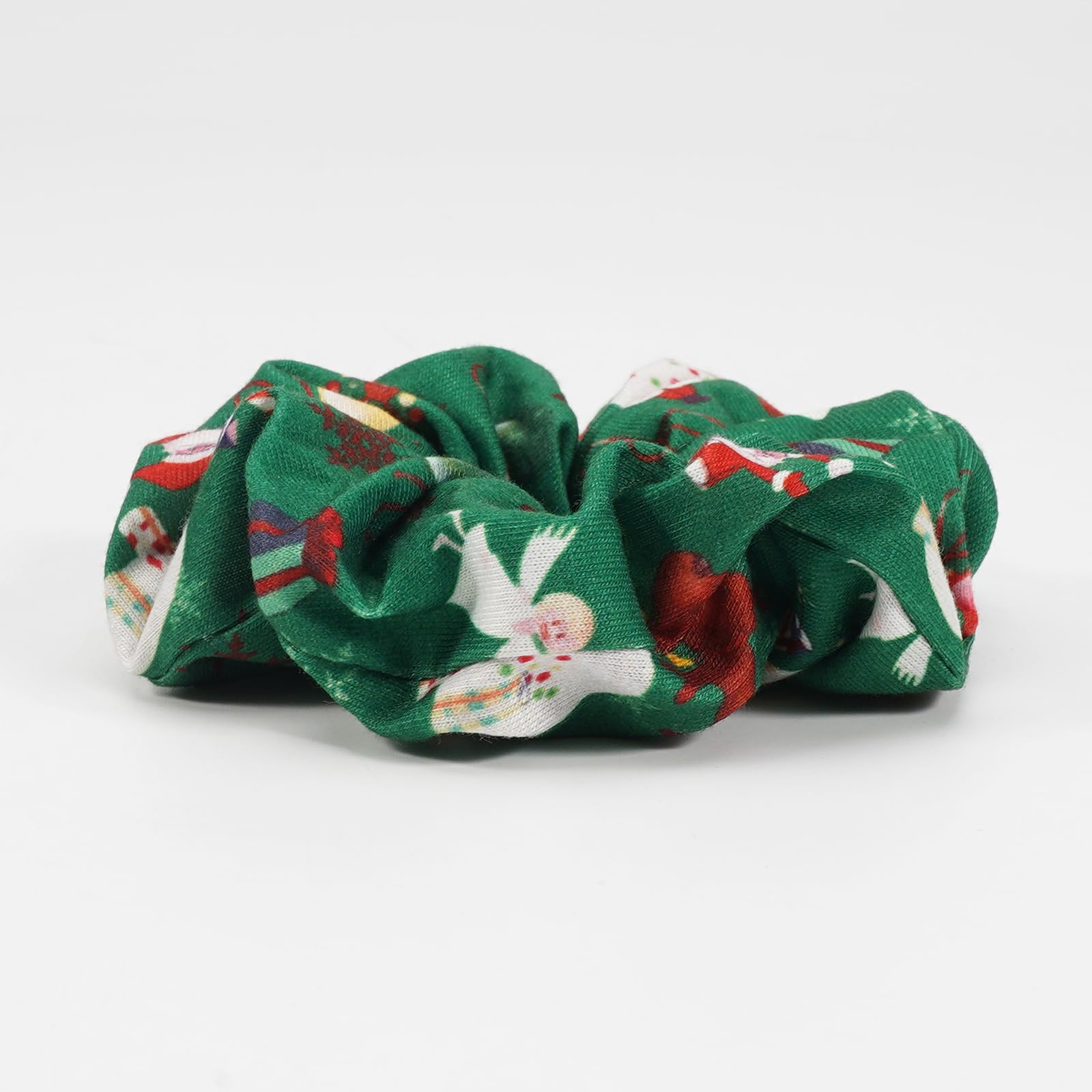 Briutn Christmas scrunchies closeup shows soft fabric for gentle hold