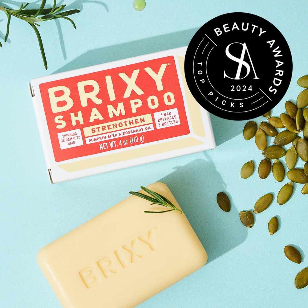 BRIXY Strengthening Shampoo Bar improves moisture barrier and smoothness.
