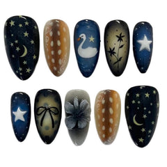 BRKYKGK starry sky floral nail art highlights whimsical style and elegance