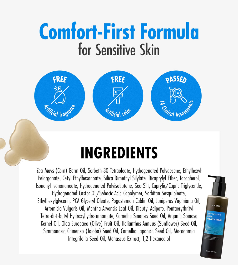 BRMUD Deep Melting Mud Pore Cleansing Oil application on face showing balanced skin after wash