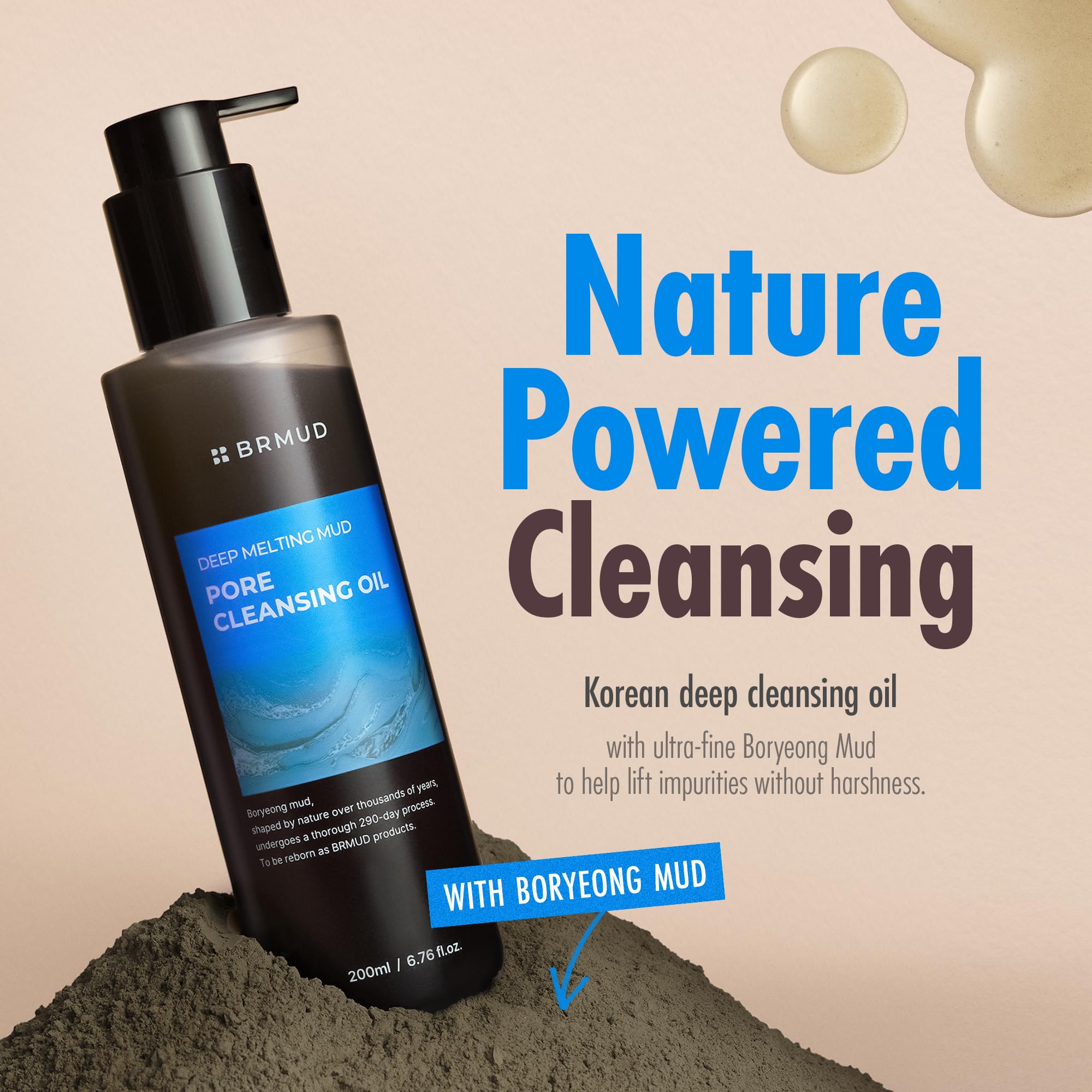 BRMUD Deep Melting Mud Pore Cleansing Oil open bottle showing rich consistency