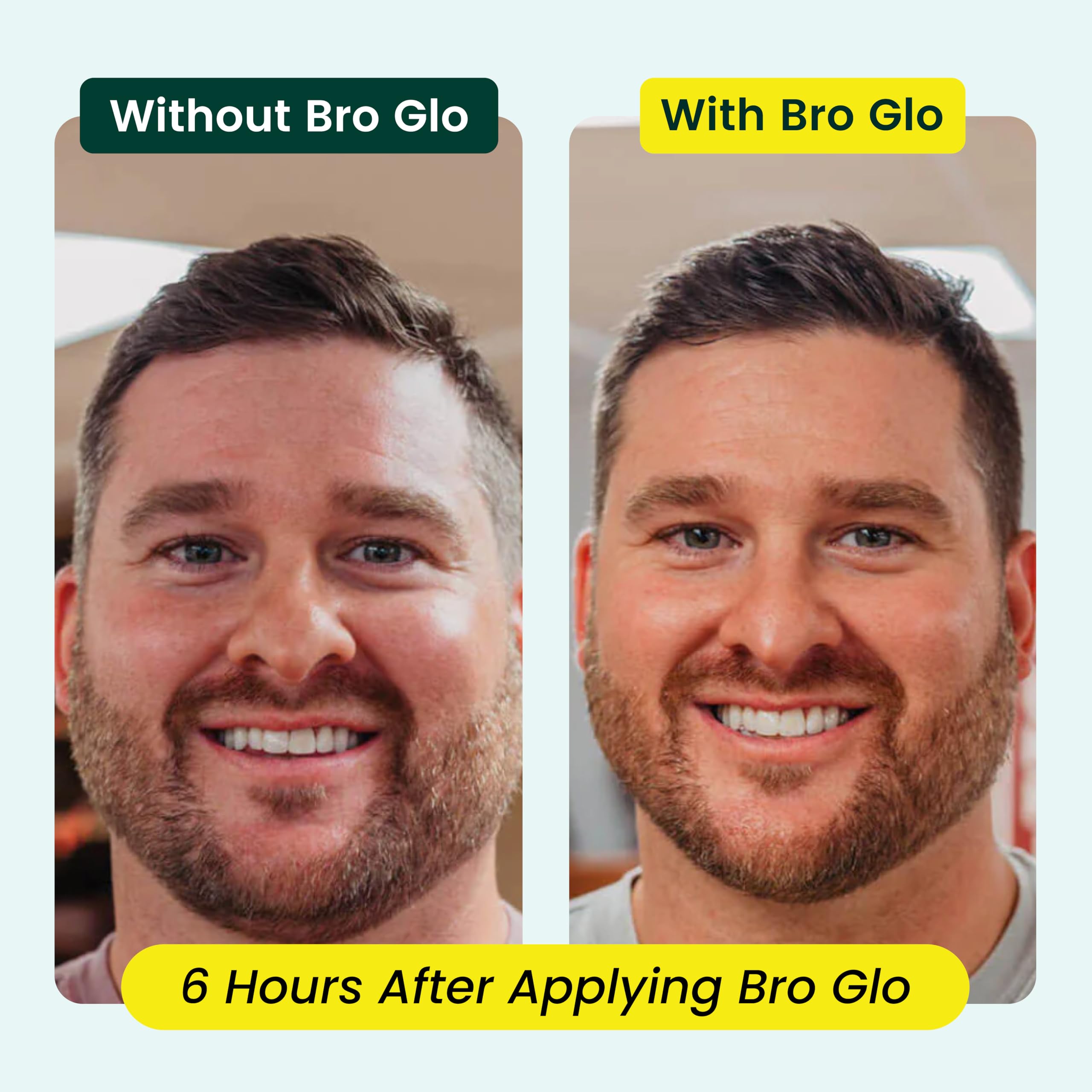 Bro Glo face closeup shows natural-looking tan with oil-free feel
