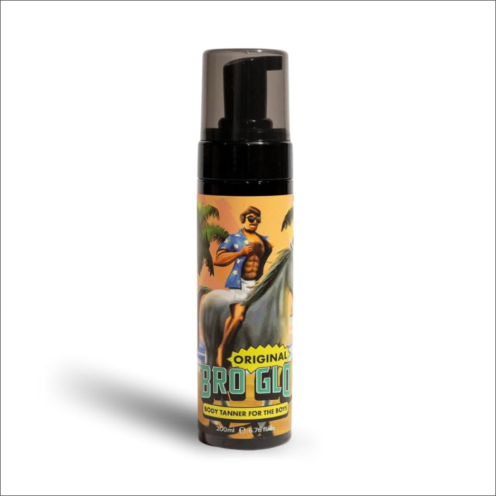 Bro Glo self tanner foam-dispense demonstrates quick, oil-free application.