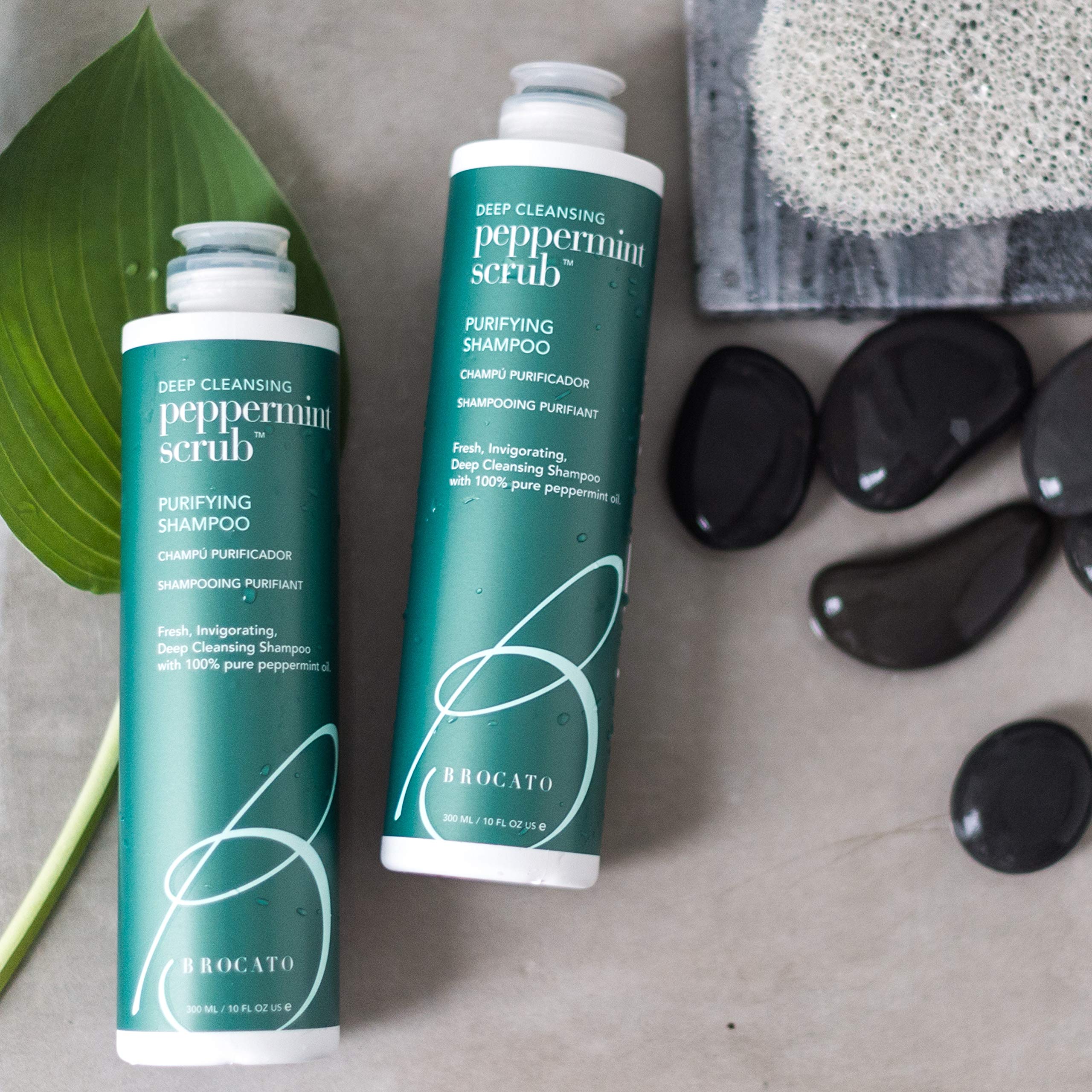 Brocato Peppermint Scrub Purifying Shampoo packaging-box indicates generous 32 oz value.