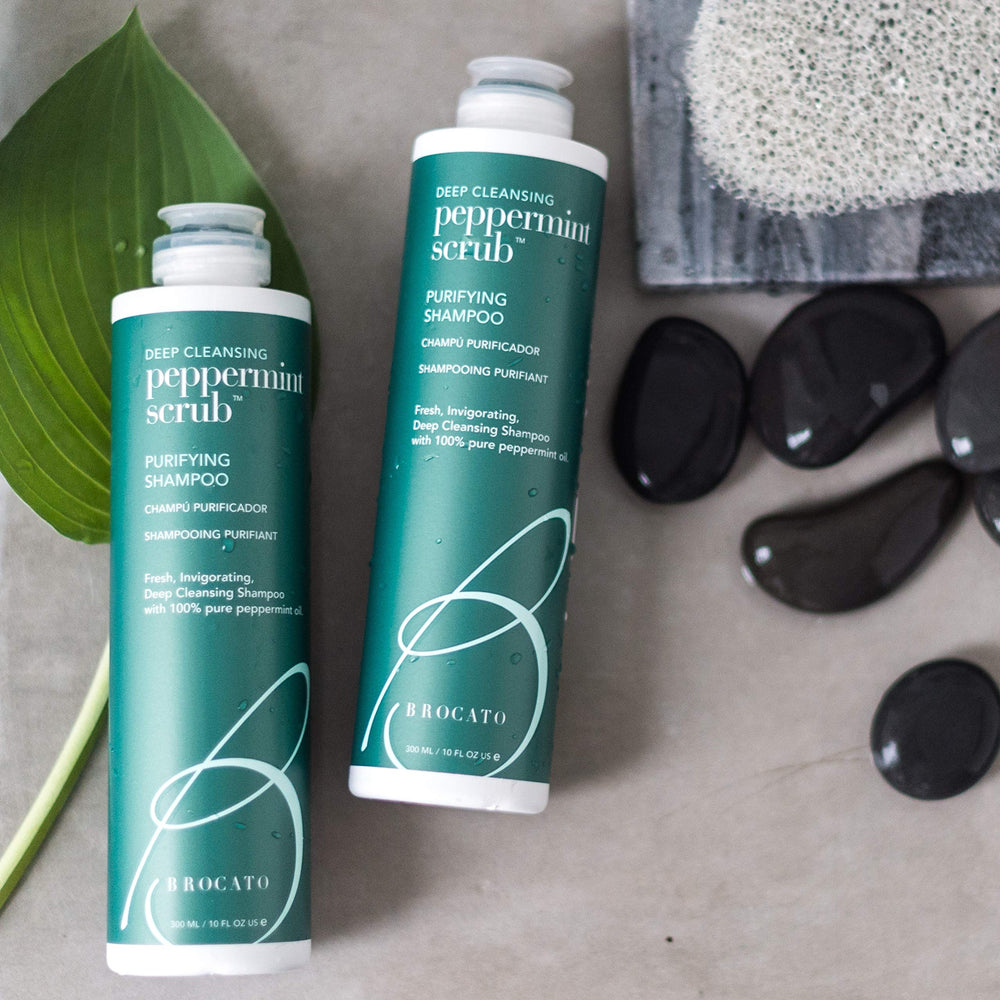 Brocato Peppermint Scrub Purifying Shampoo packaging-box indicates generous 32 oz value.