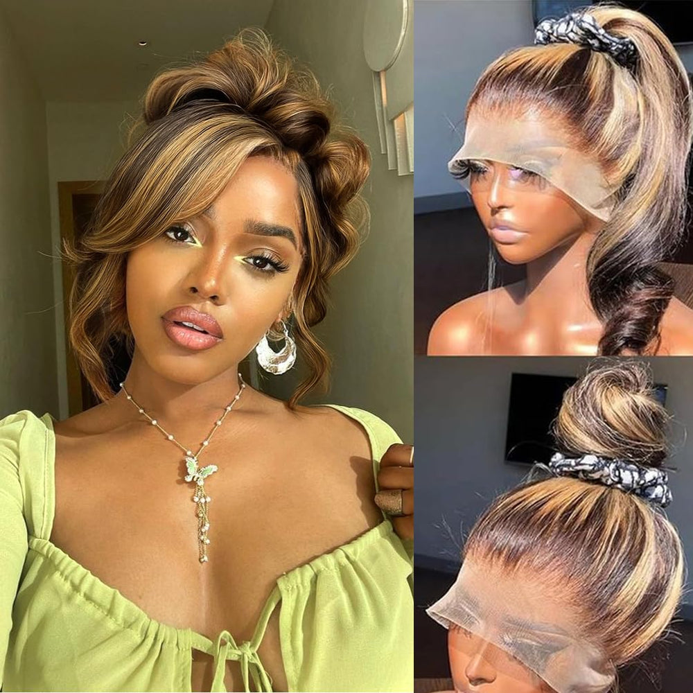 Brofiri 28-inch honey blonde wig front view shows natural movement and versatility.