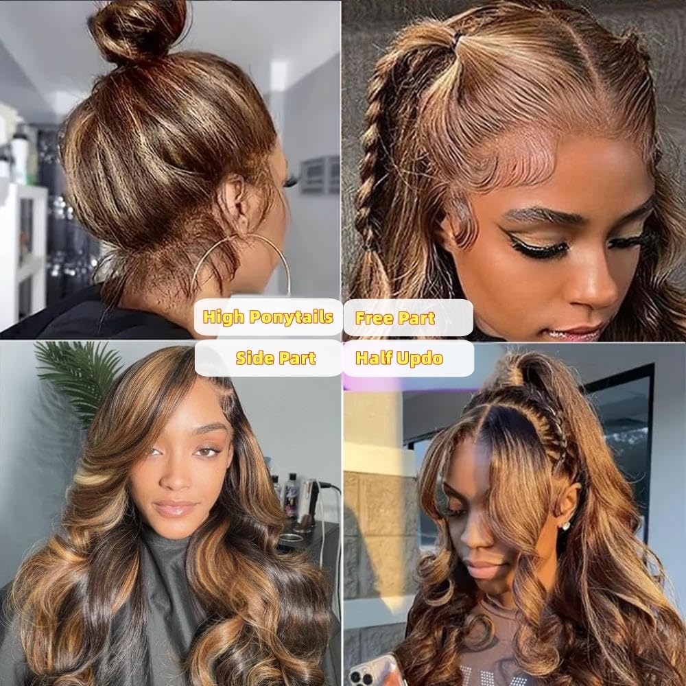Brofiri honey blonde wig styled in high ponytail demonstrates versatile styling options.
