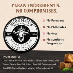 Bronmans beef tallow ingredients with shea illustrates nourishing base for healthy beard
