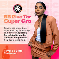 Bronner Bros Pine Tar Super Gro ingredients-label highlights pine tar, salicylic acid, lanolin.