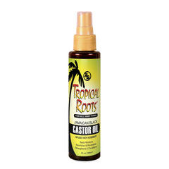Bronner Bros Tropical Roots Aceite Negro Ricino con Romero en frasco, nutre y suaviza el cabello.