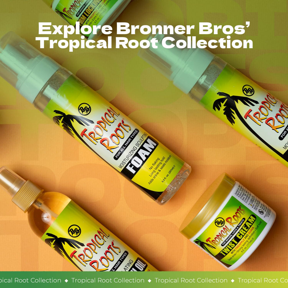 Bronner Bros Tropical Roots foam with guava extract offers refreshing scent during styling.