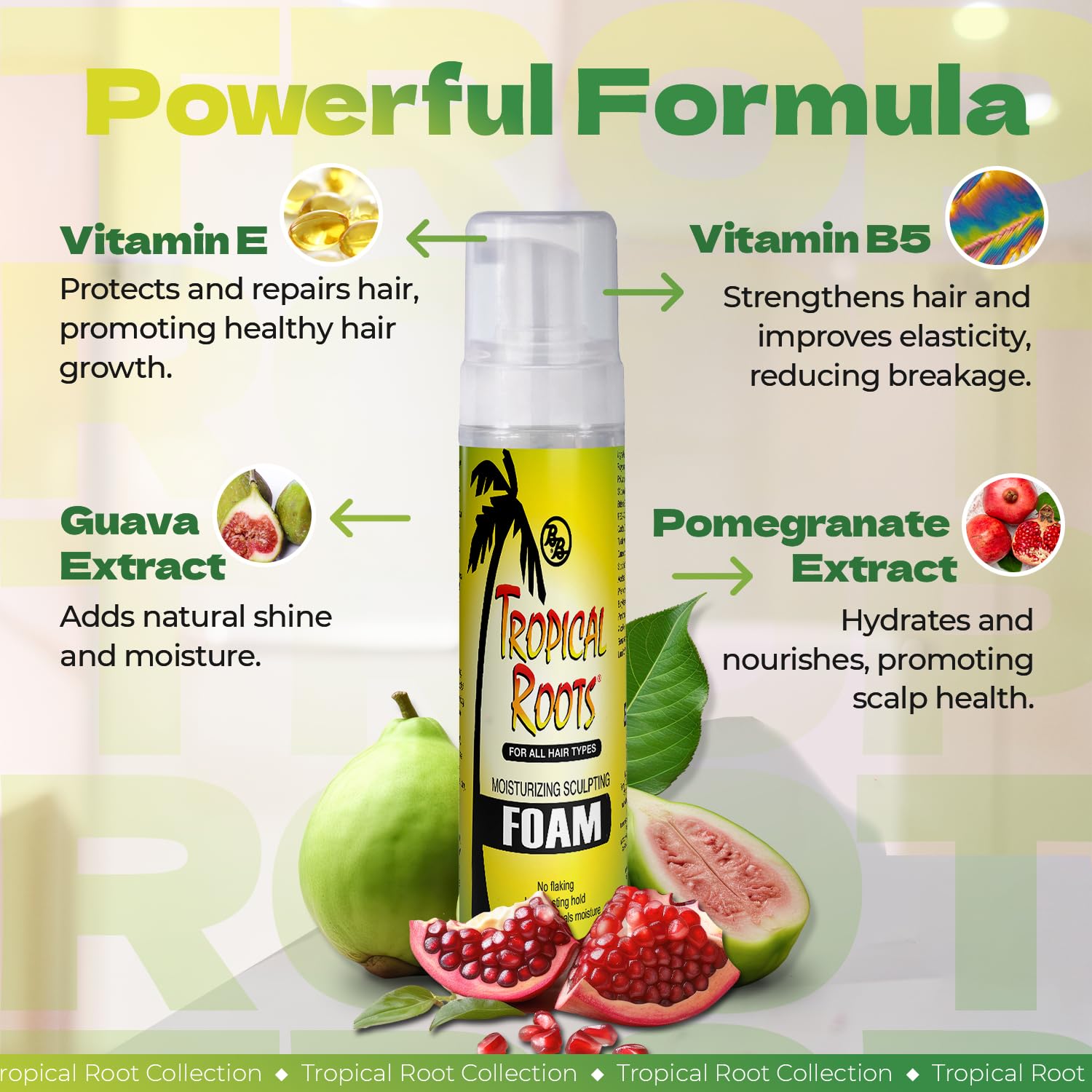 Bronner Bros Tropical Roots foam on hand reveals a lightweight, non-flaking finish.