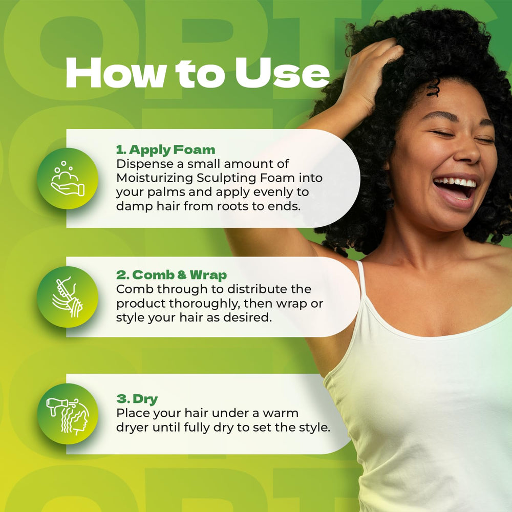 Bronner Bros Tropical Roots foam label notes vitamin E and B5 for nourished hair.