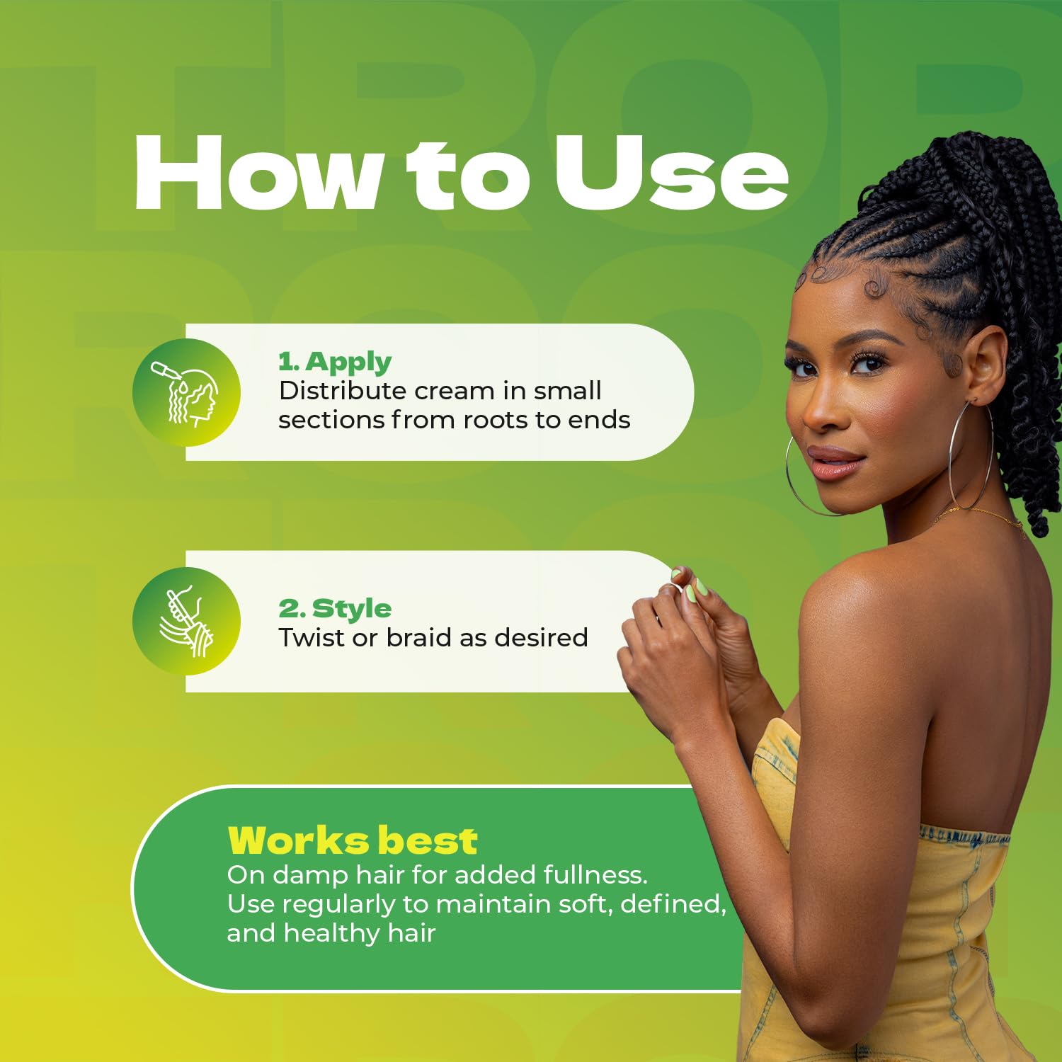 Bronner Bros Tropical Roots Twist Cream applied during braid styling on hair