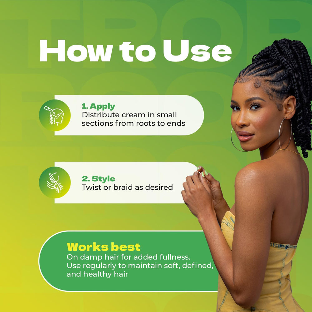 Bronner Bros Tropical Roots Twist Cream applied during braid styling on hair
