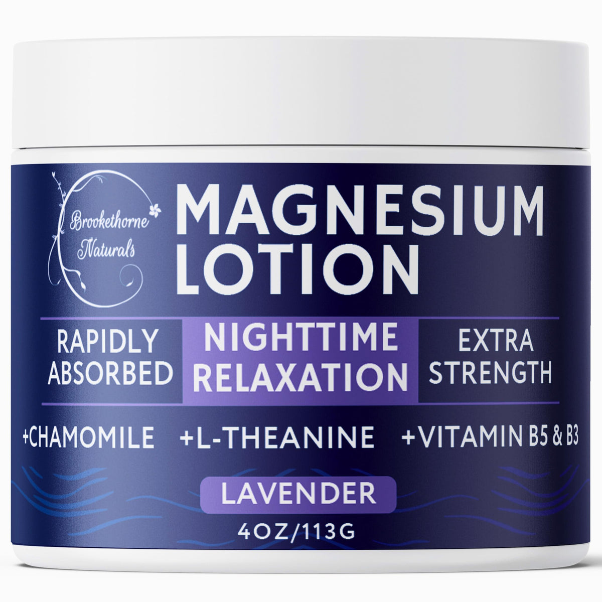 Brookethorne Naturals Nighttime Magnesium Lotion bottle pour demonstrates easy application for restful evenings.