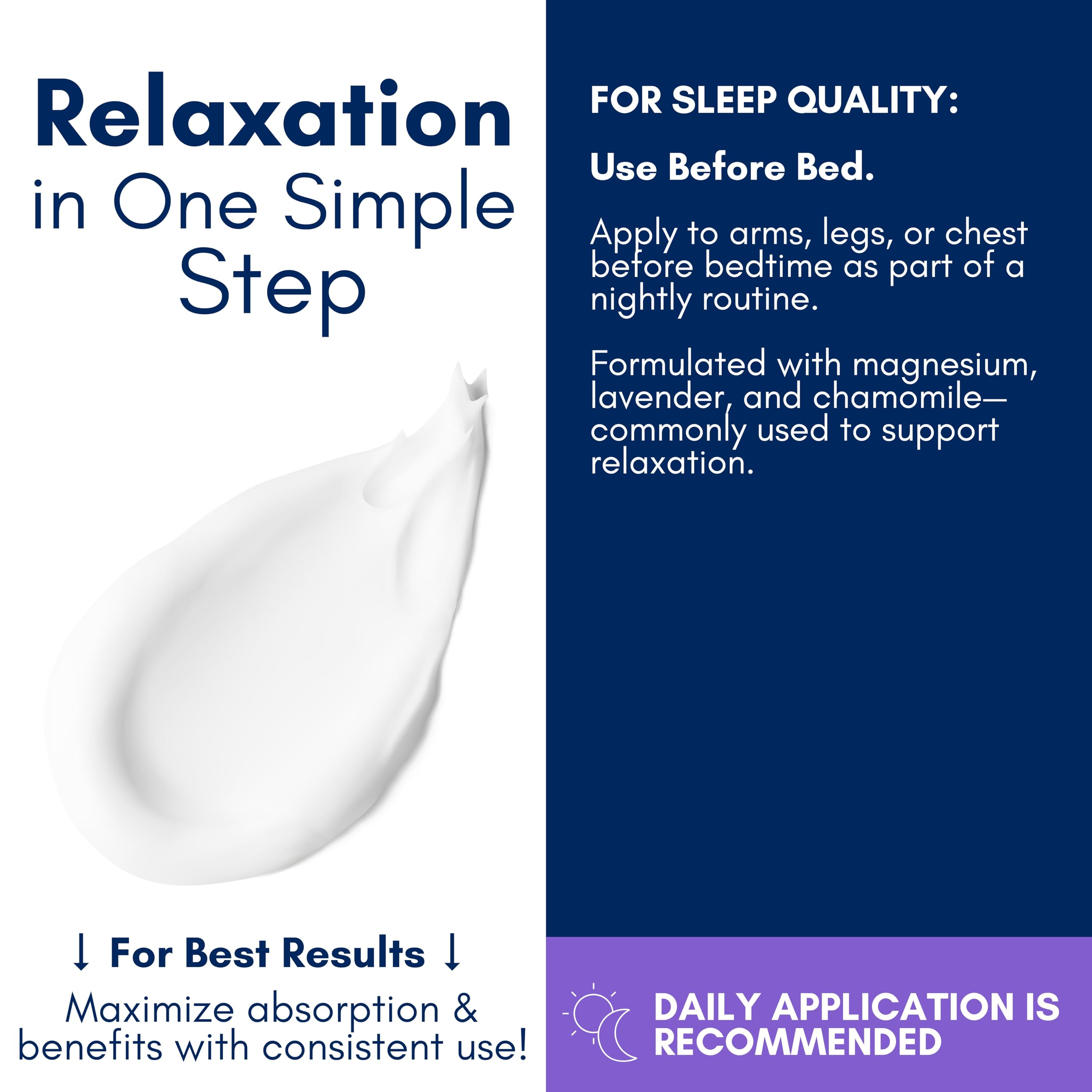 Brookethorne Naturals Nighttime Magnesium Lotion teen use arms legs calm after a long day.