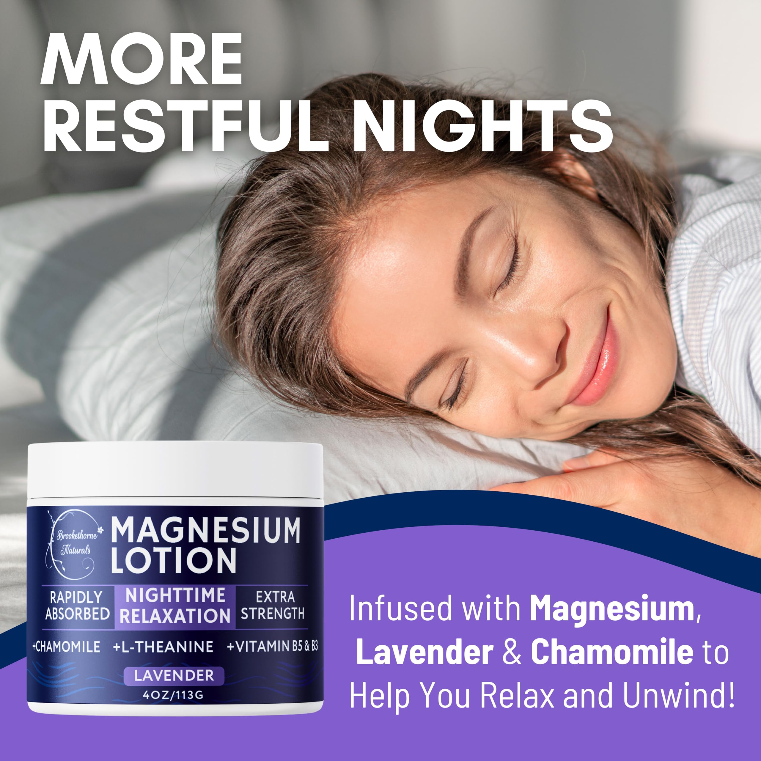 Brookethorne Naturals Nighttime Magnesium Lotion texture on skin shows fast absorption without greasiness.