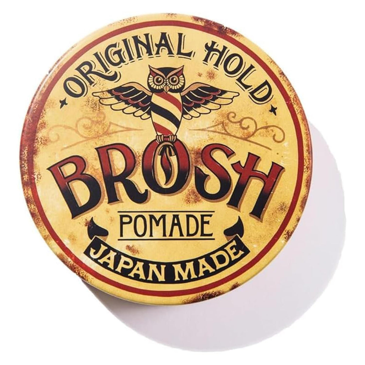 BROSH Original Pomade jar front: sturdy metal can for all-day hold