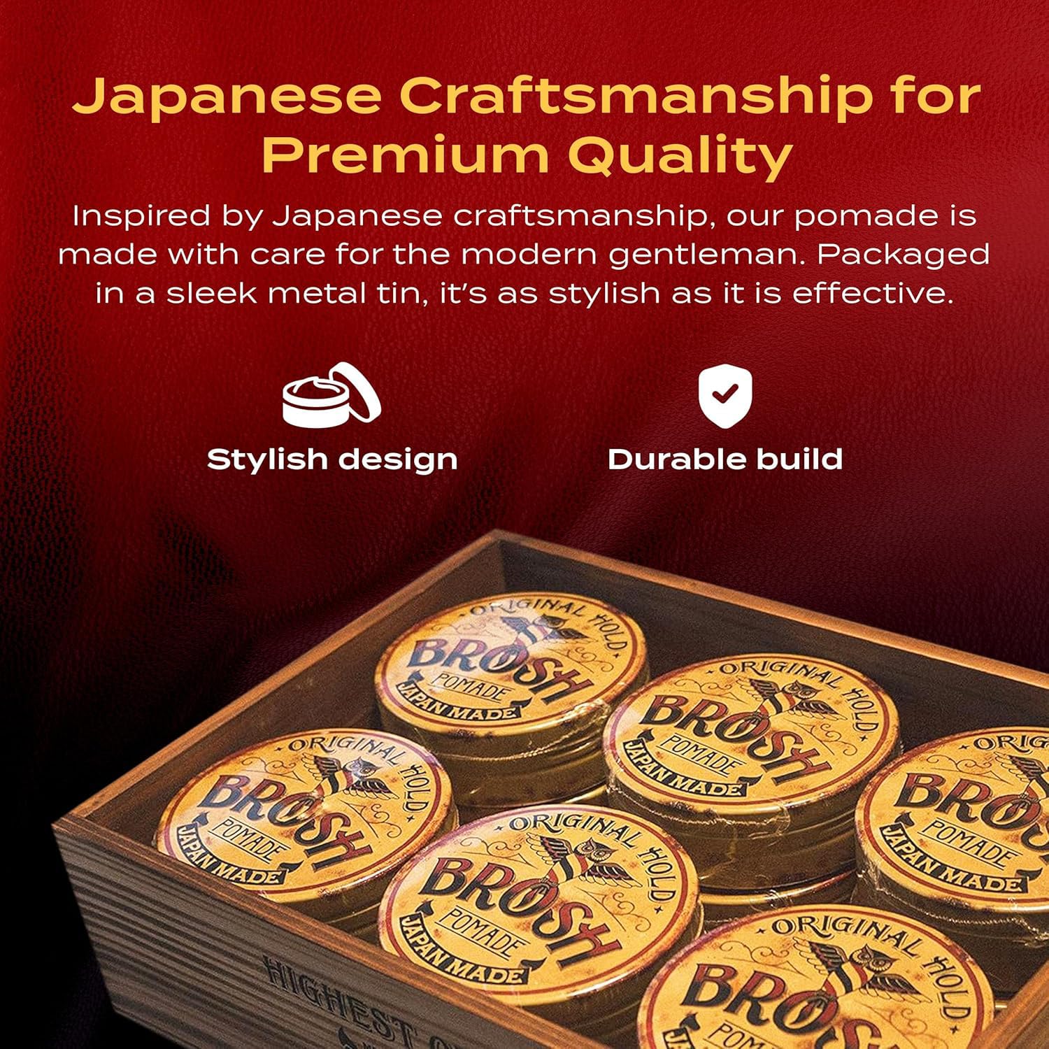 BROSH metal container closeup: premium packaging inspired by craftsmanship