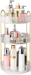 Brothersbox 360° rotation makeup organizer shown on vanity for easy access to cosmetics