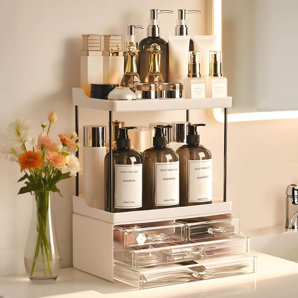 Brothersbox bathroom organizer shows five-tier design with four drawers for easy access.