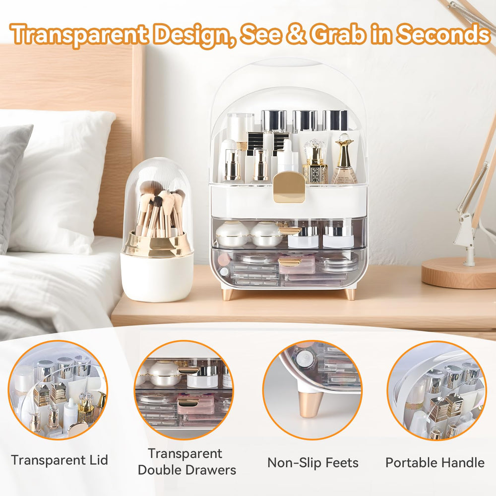 Brothersbox makeup organizer placed on vanity for elegant display.