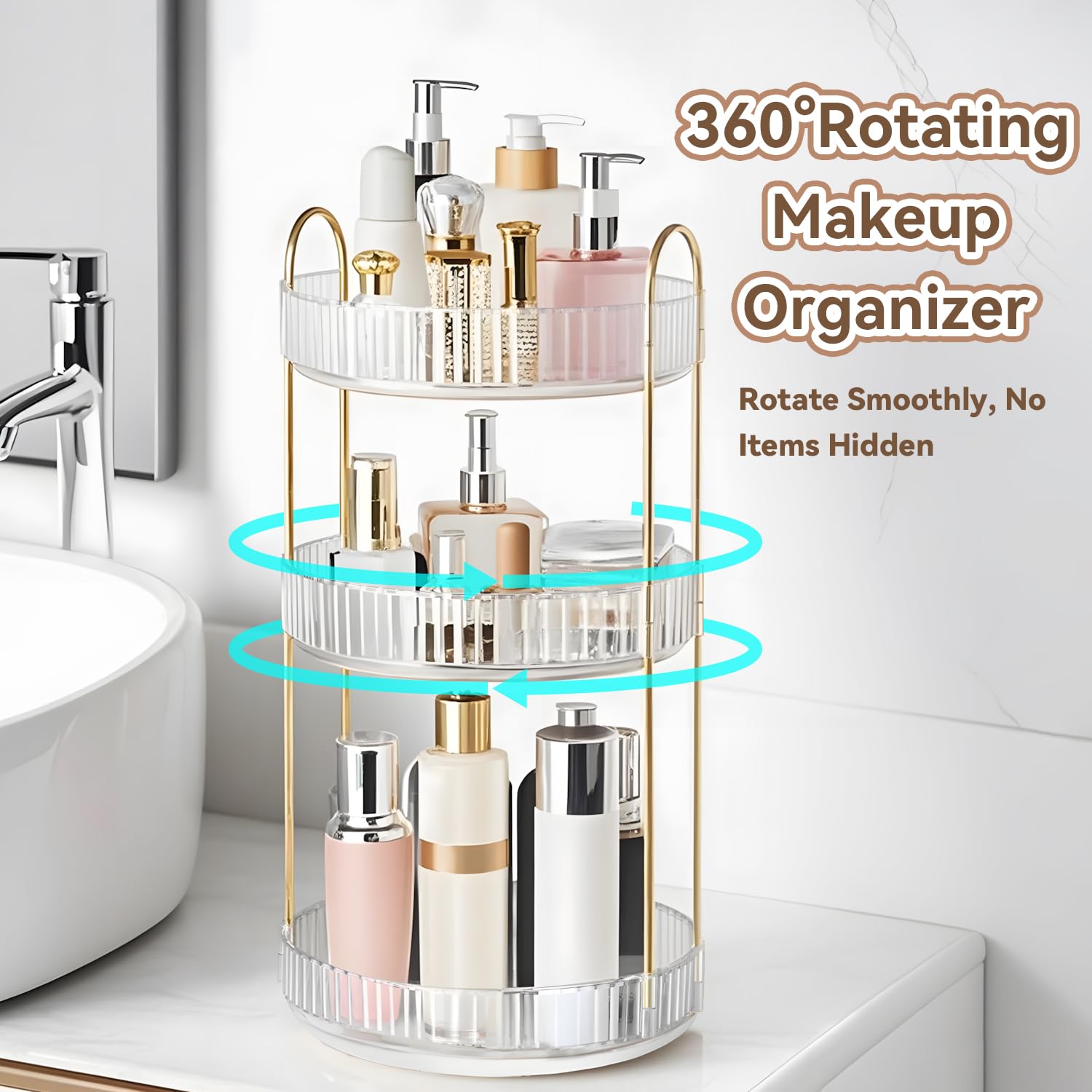 Brothersbox rotating vanity organizer demonstrates quick assembly with detachable supports for cleaning