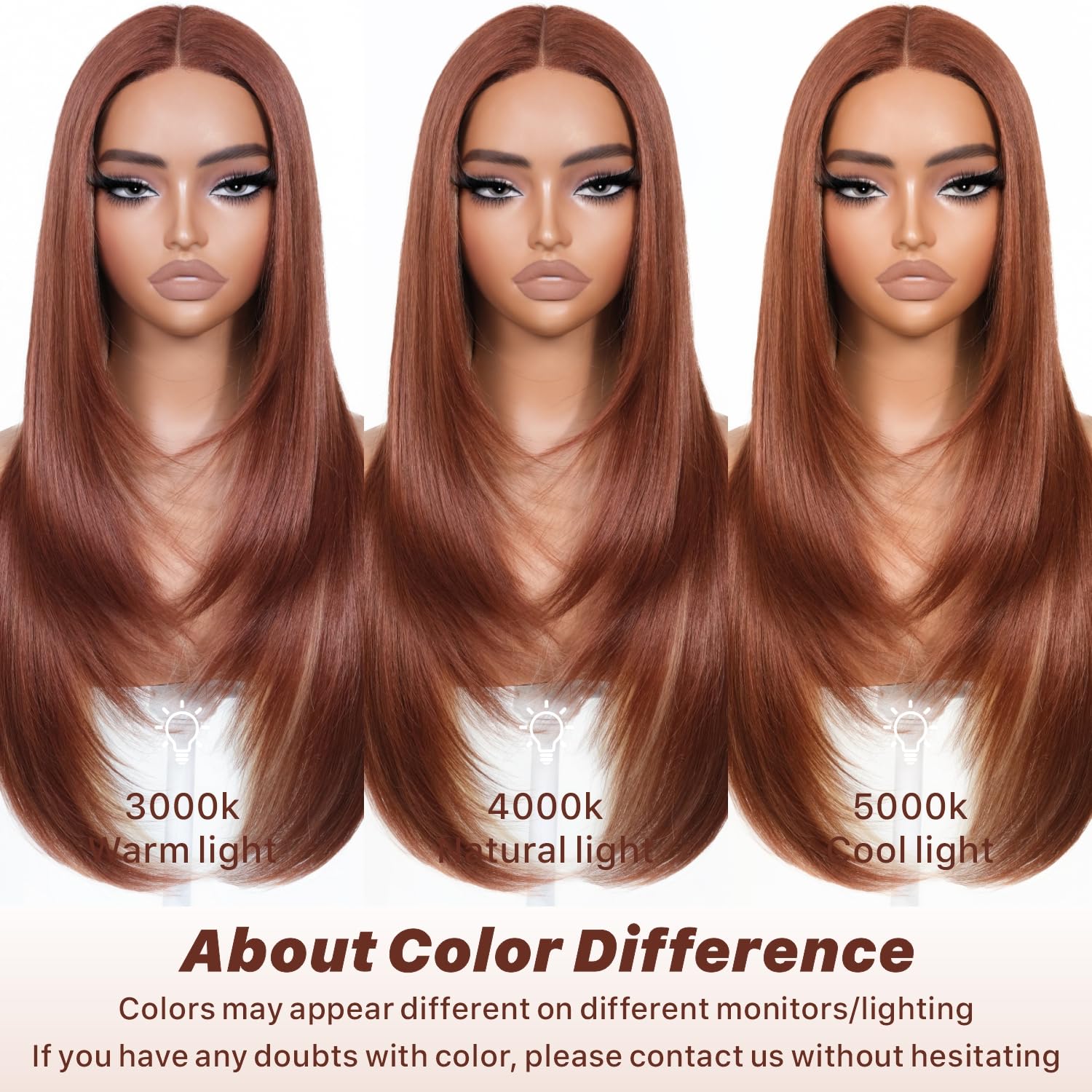 BrownBomb Cooper Blond wig ginger highlights close-up with vibrant color variety.