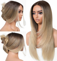 BrownBomb Ombre Blonde Wig on model shows long layered flow for versatile styling
