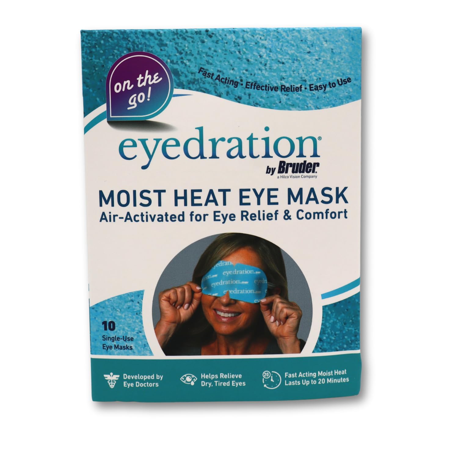 Bruder eye steam mask worn on eyes delivering gentle warmth and hydrating steam
