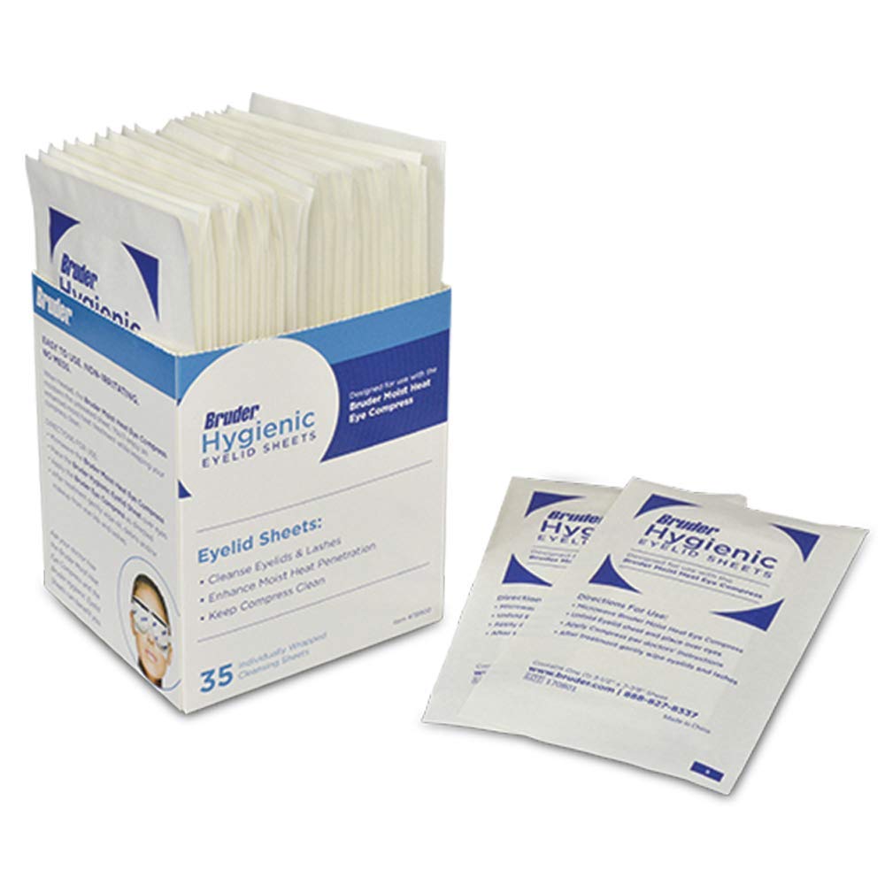 Bruder Hygienic Eyelid Sheets box top view for convenient daily eye cleaning on the go.