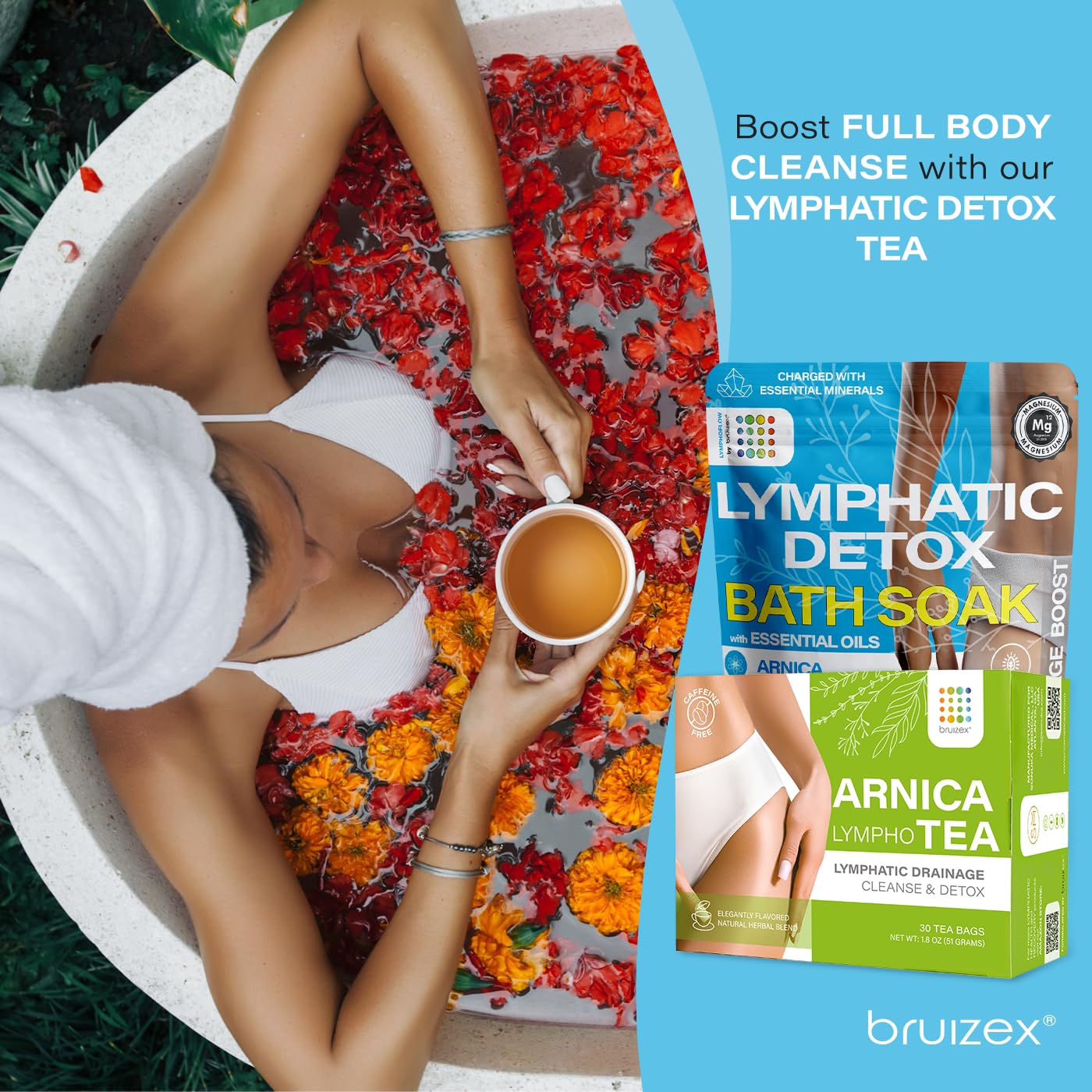 Bruizex Arnica Bath Salts aroma with diffuser enabling a stress-relief home ritual.