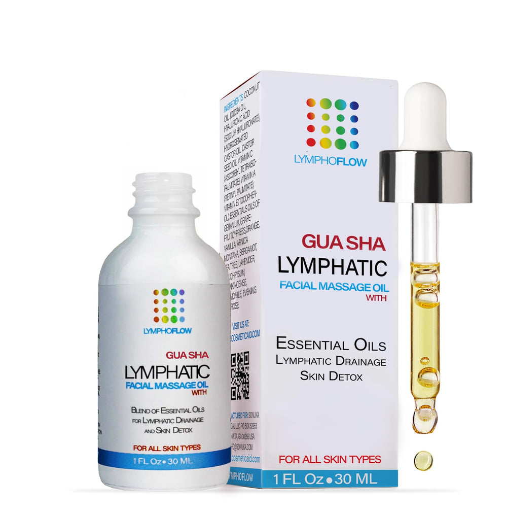 Bruizex facial lymph drainage oil bottle shown for gentle facial massage