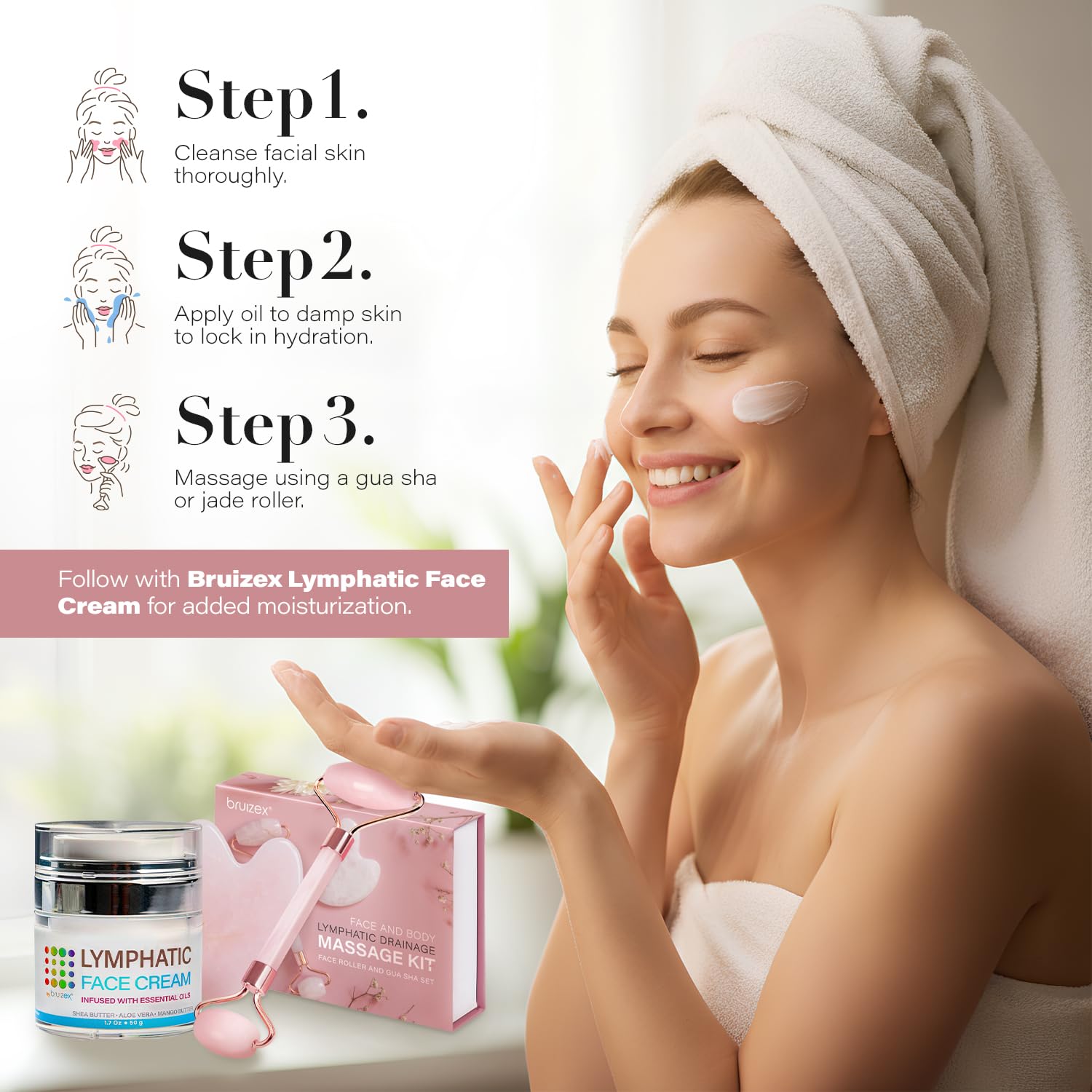 Bruizex guasha tool applying oil on neck for puffiness-friendly massage