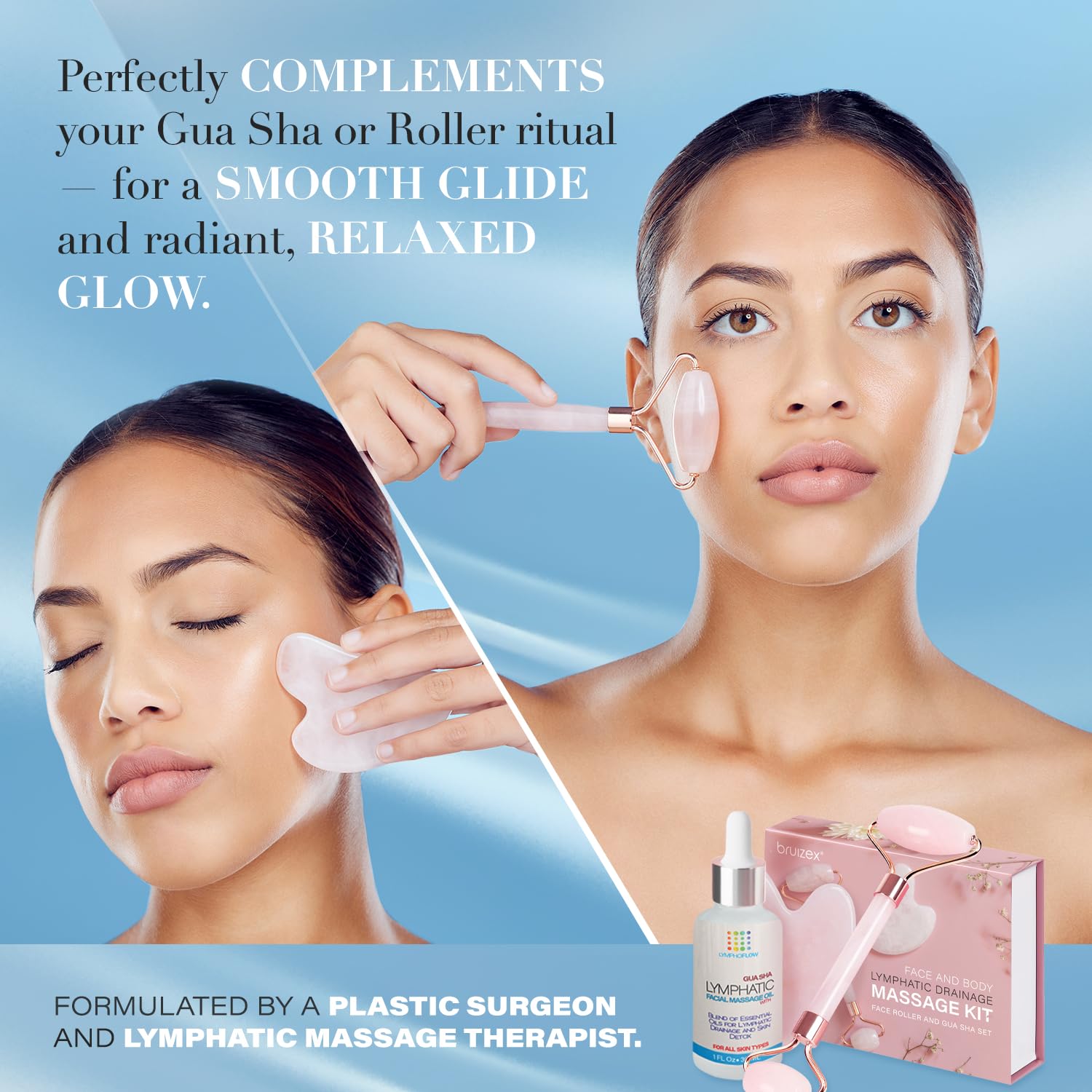 Bruizex jade roller with oil during facial massage to boost hydration
