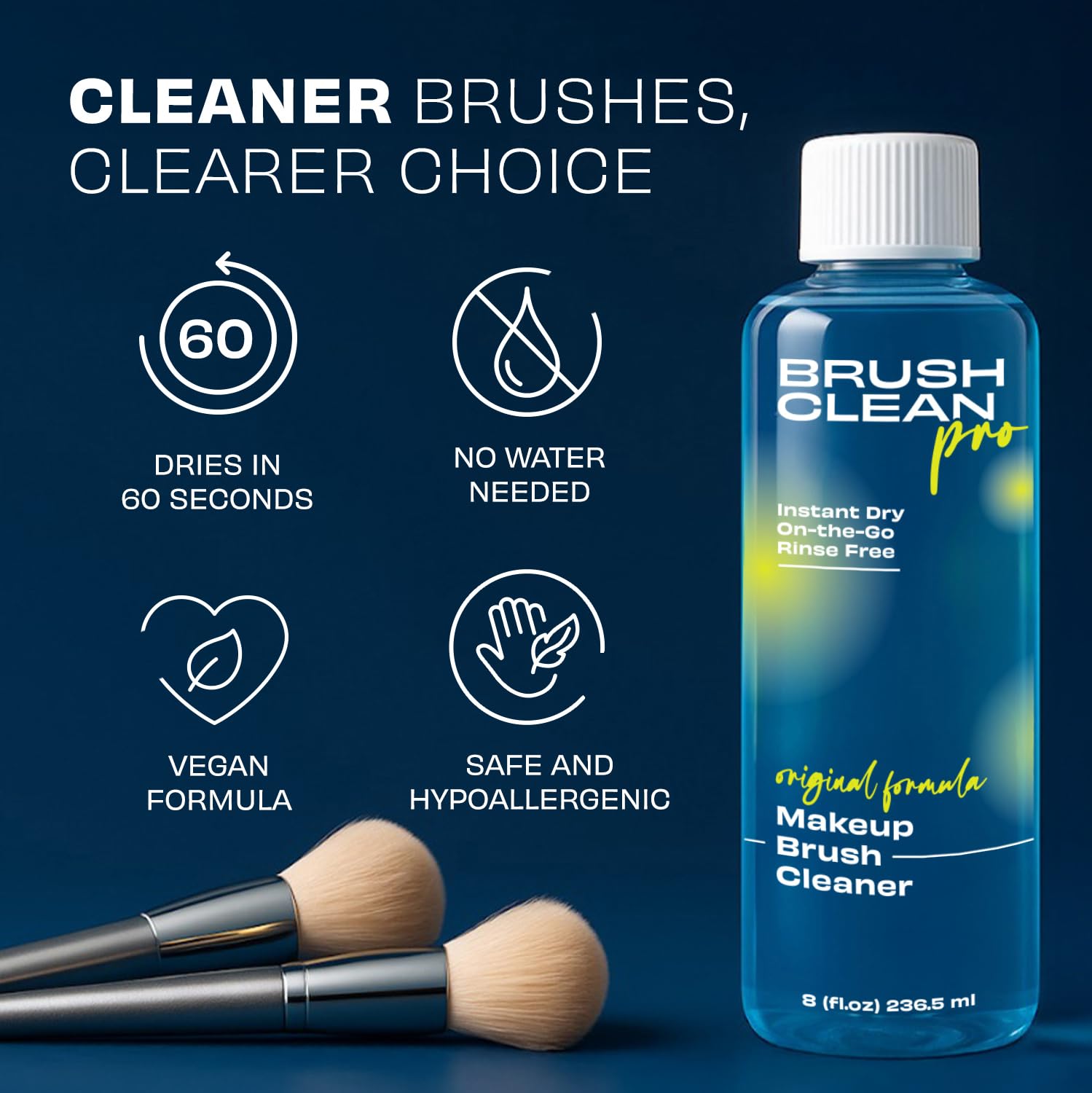 Brush Clean Pro waterless cleaning steps dip wipe demonstrates quick, mess-free routine.