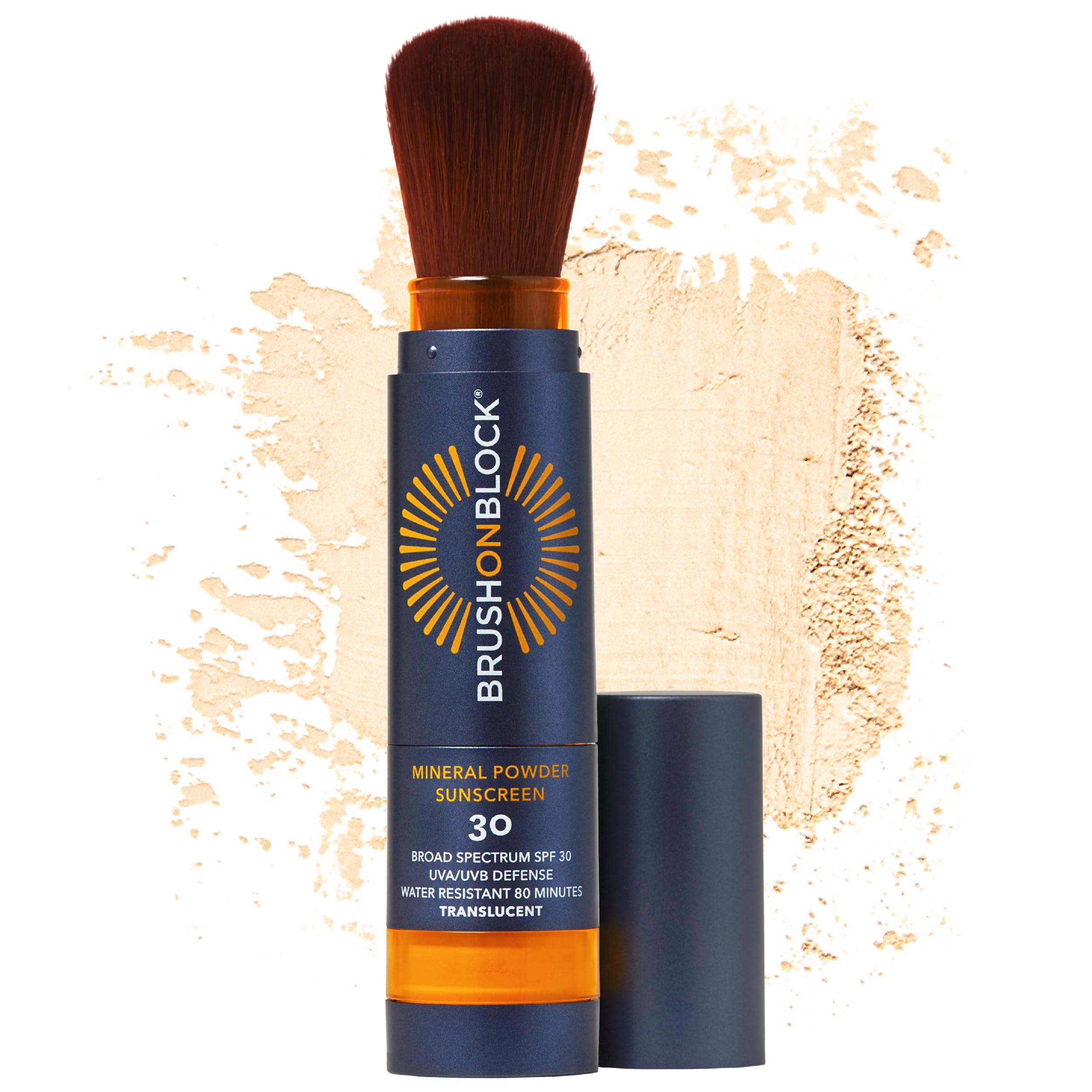 Brush On Block SPF 30 compact with twist-open mechanism for mess-free reapplication.