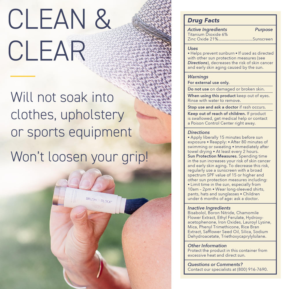 Brush On Block vegan cruelty-free label signals an ethical sunscreen choice.