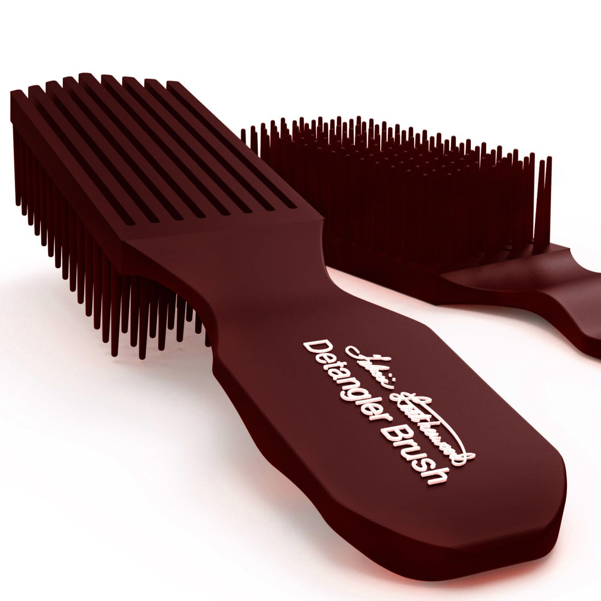 Brush With The Best maroon detangler brush closeup shows gentle flexi-bristles for knot-free detangling.