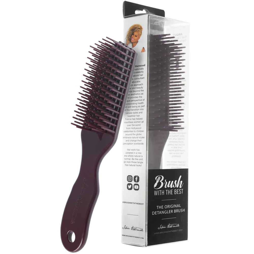 Brush With The Best maroon detangler brush hair-tangles demonstrates smooth knot release across hair types.