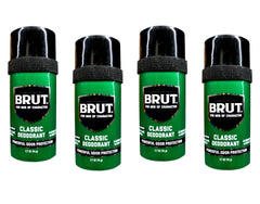 BRUT Classic Round Stick Deodorant application showing smooth glide and odor protection.